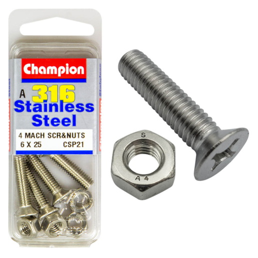 Champion Hex Plain Nut Stainless Steel M6x1.00mm 316/A4 - CSP21