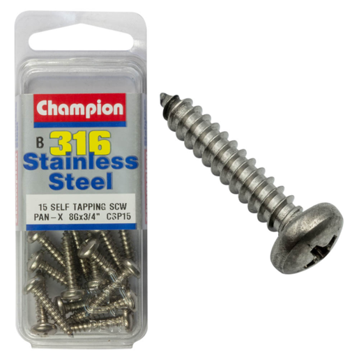 Champion Self Tapp Screw Pan Phillips Stainless Steel 4.2x19mm 316/A4 - CSP15