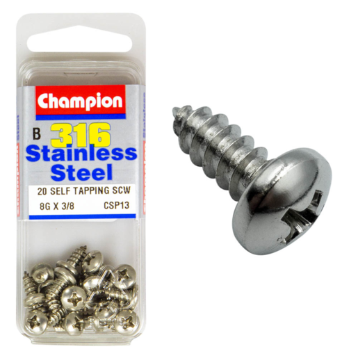 Champion Self Tapp Screw Pan Phillips Stainless Steel 4.2x10mm 316/A4 - CSP13