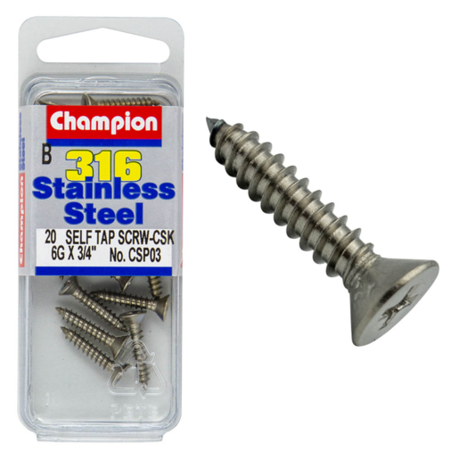 Champion Self Tapp Screw Csk Phillips Stainless Steel 3.5x19mm 316/A4 - CSP03