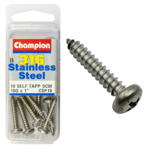 Champion Self Tapp Screw Pan Phillips Stainless Steel 4.8x25mm 316/A4 - CSP18