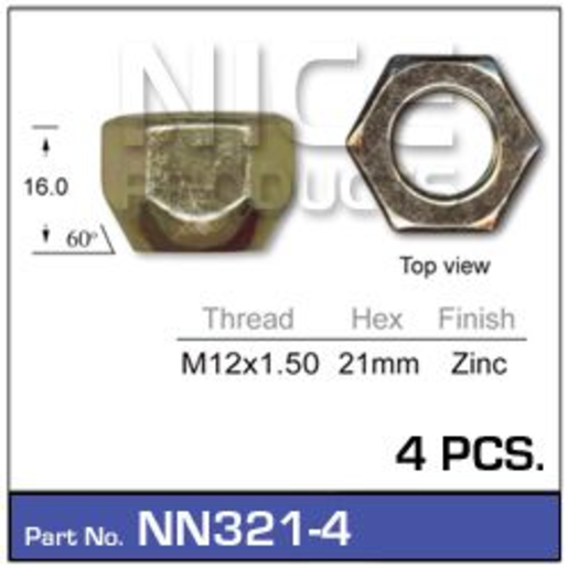 Nice Wheel Nut Tapered M12 X 1.50mm 21mm Hex - NN321-4