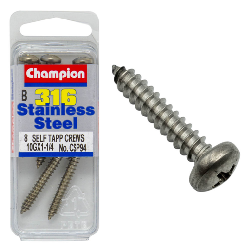 Champion 10G x 1-1/4 Self Tapp Screws-Pan - CSP94