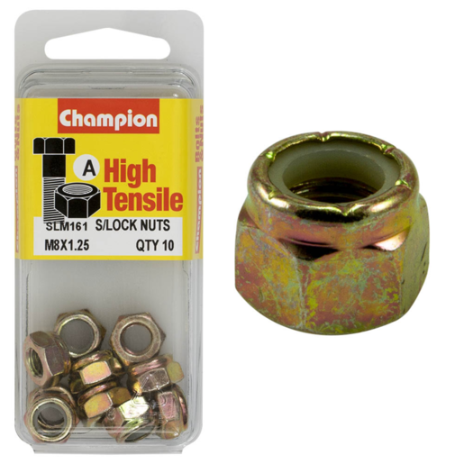 Champion Blister Nylon Insert Lock Nuts M8 x 1.25mm - SLM161