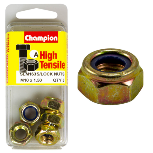 Champion Blister Nylon Insert Lock Nuts M10 x 1.5mm - SLM163