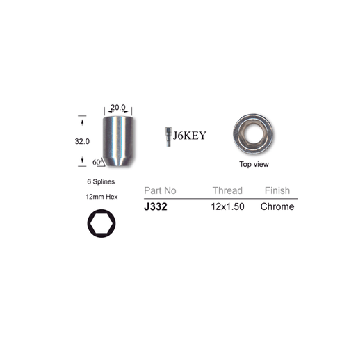 Nice Internal Hex Tapered Wheel Nut M12 x 1.50mm -J332 