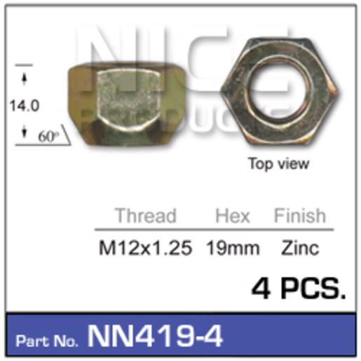 Nice Std. Wheel Nut Tapered M12 X 1.25mm 19mm Hex - NN419-4