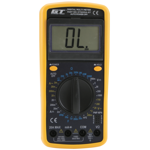 Garage Tough 20Amp Digital Multimeter 8 Func/32 Pos Selector - DT9205A-GT