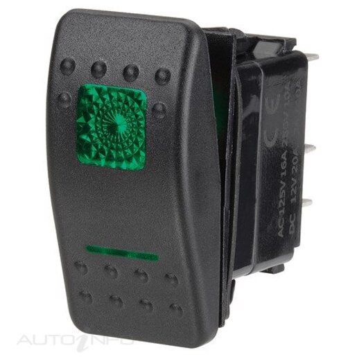 Narva 12 VOLT ILLUMINATED OFF/ON SEALED ROCKER SWITCH (GREEN) - 63124BL