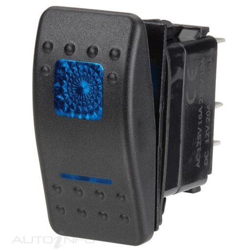 12 VOLT ILLUMINATED OFF/MOMENTARY ON SEALED ROCKER SWITCH BLUE