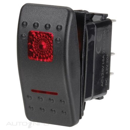 12 VOLT ILLUMINATED OFF/MOMENTARY ON SEALED ROCKER SWITCH RED