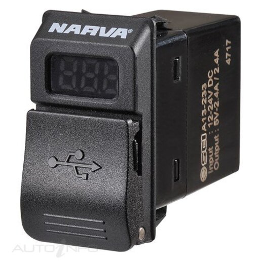 Narva DUAL USB CHARGER VOLT/AMP SWI - 63219BL