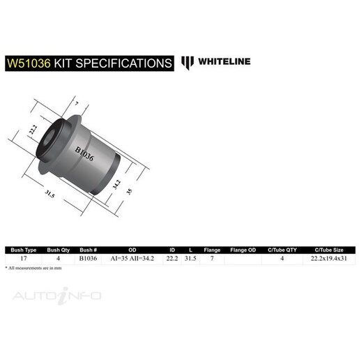 Whiteline Front Control Arm Bush Kit - W51036