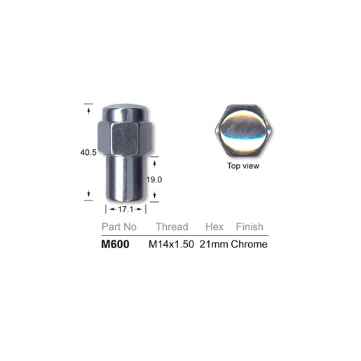 M600 MAG WHEEL NUT MED SHANK M14 X 1.50MM 21MM HEX W/WASHER