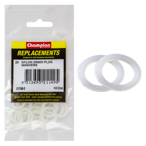 Champion Washers Flat Nylon 16mm x 22mm x 1/32" - C1740-3