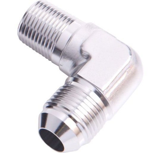 Aeroflow 90 Deg NPT to Male Flare Adapter 1/4" to -6AN Silver Finish - AF822-06S