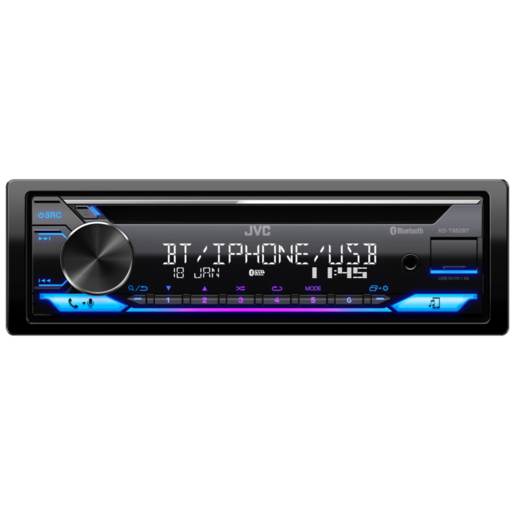 JVC Head Unit 1 DIN 200W CD USB AUX BT Variable Colour Receiver - KD-T952BT