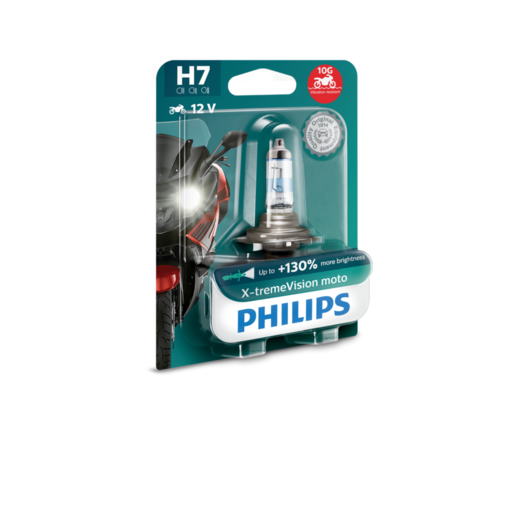 Philips X-TremeVision Motorcycle Halogen Globe H7 12V 55W 3400K - 12972XVPBW