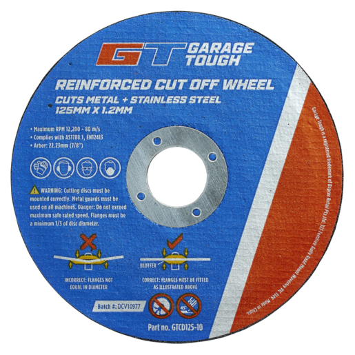 Garage Tough Reinforced Cut Off Wheel 125mm x 1.2mm 10 Pack - GTCD125-10