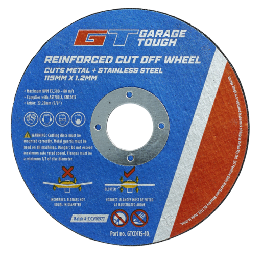 Garage Tough Reinforced Cut Off Wheel 115mm x 1.2mm 10 Pack - GTCD115-10