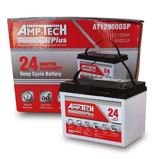 Amptech Plus AGM 12V 580CCA 105Ah Battery - AT12900DSP