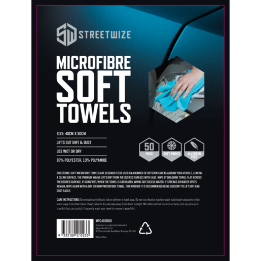 Streetwize Microfibre Cloths 50pcs - MFC403050