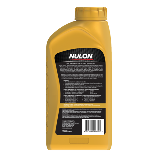 Nulon APEX+ 5W-30 Full Synthetic Engine Oil 1L - APX5W30A5-1