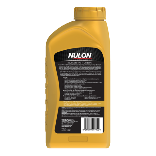 Nulon APEX+ 5W-40 Full Synthetic Long Life Diesel Engine Oil 1L - APX5W40D2-1