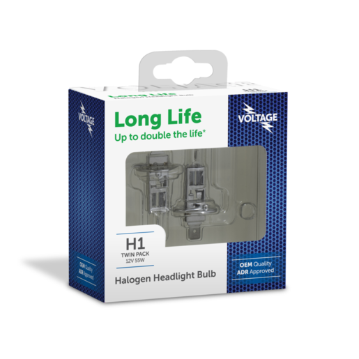 Voltage H1 Long Life 12V 55W Halogen Headlight Bulb - VGH1LL