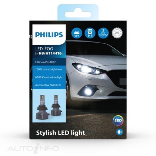 Philips Ultinon Pro3022 LED Headlight Globe H8/H11/H16 Pack of 2 - 11366U3022X2