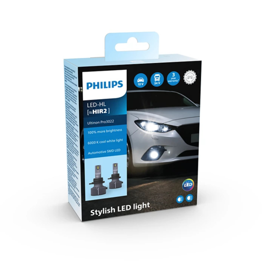 Philips Ultinon Pro3022 LED Headlight Globe HIR2 12V Pack of 2 - 11012U3022X2