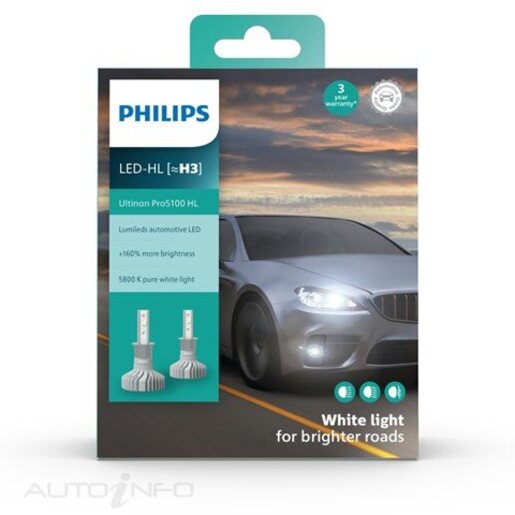 Philips Ultinon Pro5100 LED Headlight Globe H3 12/24V Pack of 2 - 11336U51X2