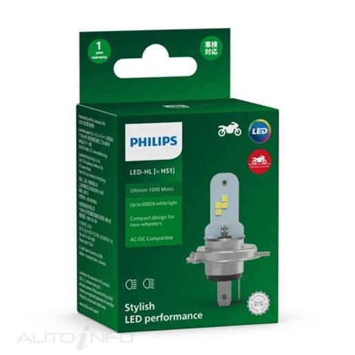 Philips Ultinon 1000 Motorcycle Headlight Globe LED HHS1 12V PX43T - 11636U1MX1