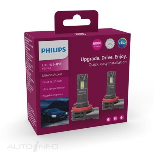 Philips Ultinon Access LED Globe H11 2500 6000K Pack of 2 -11362U2500X2