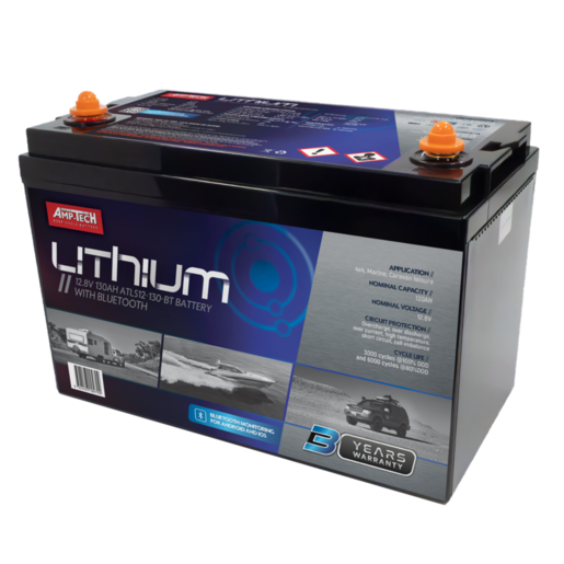 AmpTech Lithium 12.8V 130Ah Caravan Marine 4x4 Battery - ATLS12-130-BT