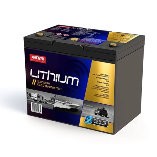 AmpTech Lithium 12.8V 120Ah Caravan Marine 4x4 Battery - ATLG12-120-BT