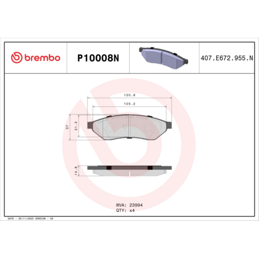 Brembo NAO Ceramic Disc Pad Set - P10008N