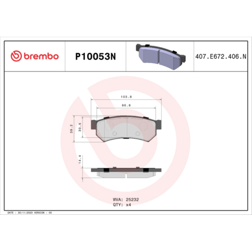 Brembo NAO Ceramic Disc Pad Set - P10053N