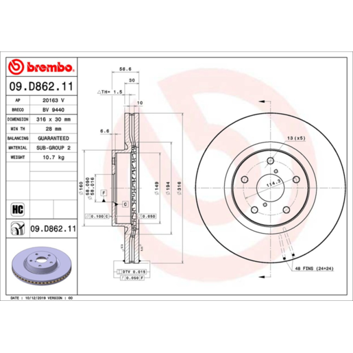 Brembo Disc Brake Rotor - 09.D862.11