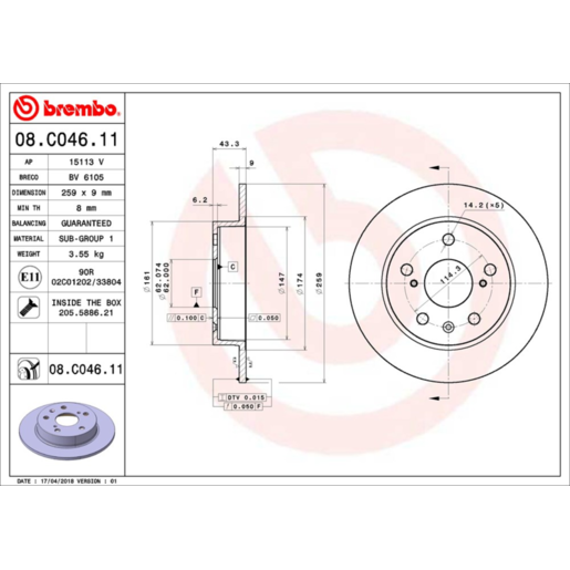 Brembo Disc Brake Rotor Rear - 08.C046.11