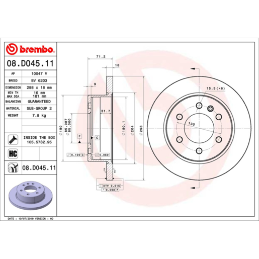 Brembo Disc Brake Rotor Rear - 08.D045.11