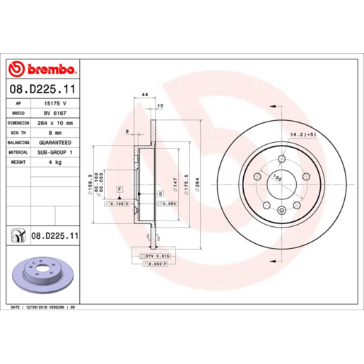 Brembo Disc Brake Rotor Rear - 08.D225.11