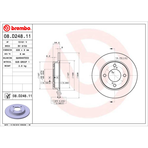 Brembo Disc Brake Rotor Rear - 08.D248.11