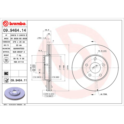 Brembo Disc Brake Rotor Front - 09.9464.11