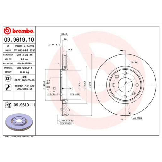 Brembo Disc Brake Rotor Front - 09.9619.11