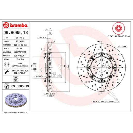 Brembo Disc Brake Rotor Front - 09.B085.13