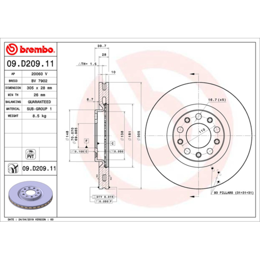 Brembo Disc Brake Rotor Front - 09.D209.11