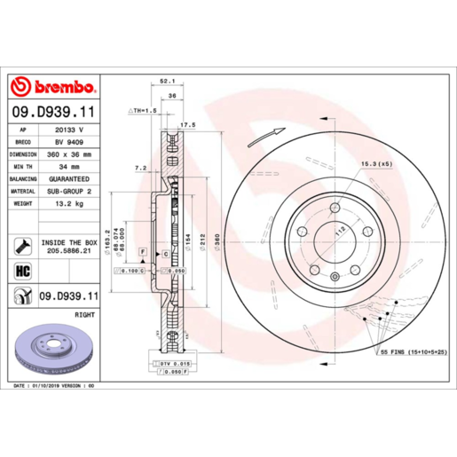 Brembo Disc Brake Rotor Front - 09.D939.11