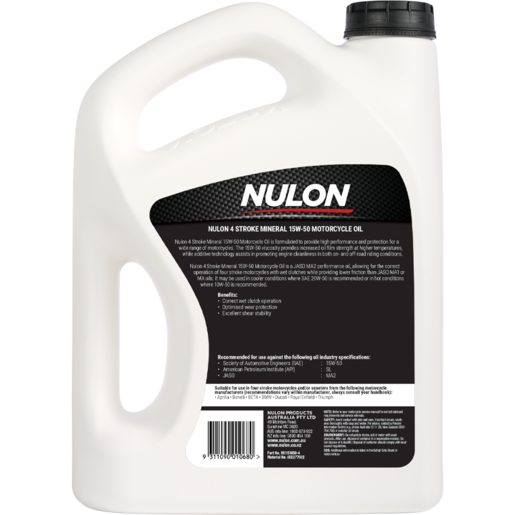 Nulon 4 Stroke 15W-50 Mineral Motorcycle Oil 4L - MC15W50-4