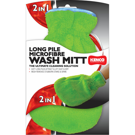 Kenco Microfibre 2 in 1 Long Pile Wash Mitt Green - 50016